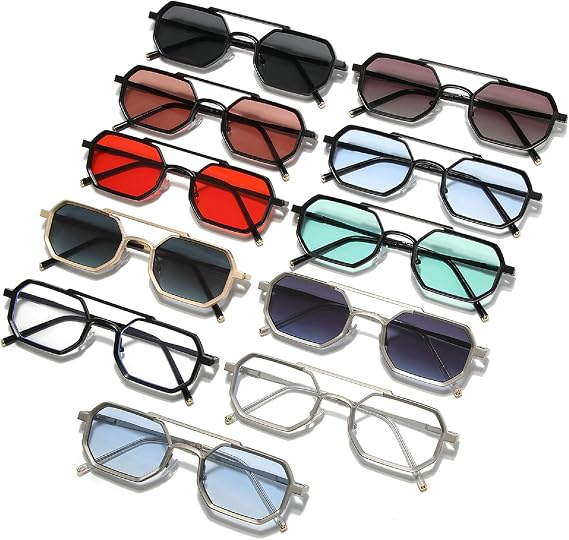 Classic Metal Punk Square Sunglasses Men Women Retro Double Bridges Fashion Woman Polygon Sunglasses Trendy Shades N45