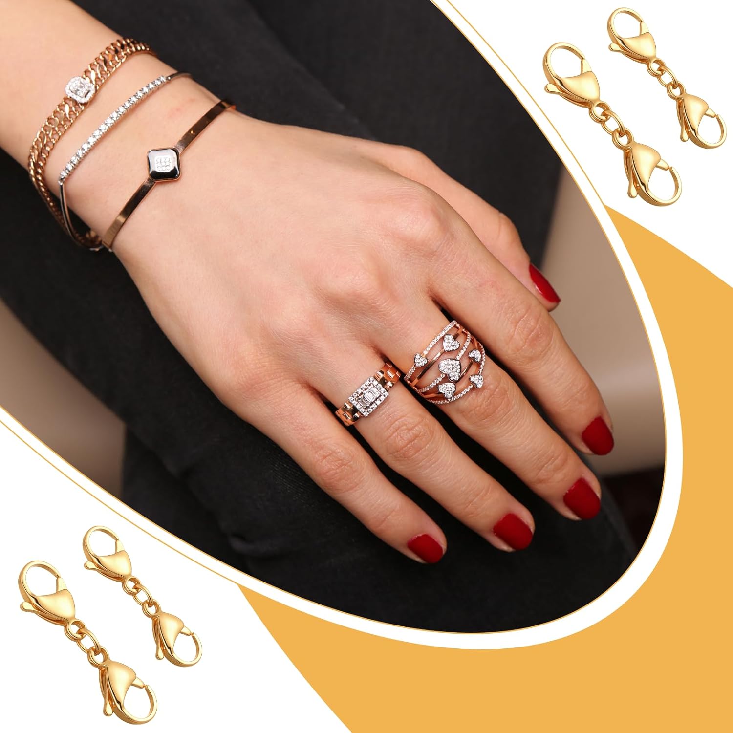 4 PCS Gold Double Lobster Clasp Extender, Necklace Chain Extension Double Claw End Clasps Design, Bracelet Extender Connector Clasp for DIY Jewelry Making - Image 4