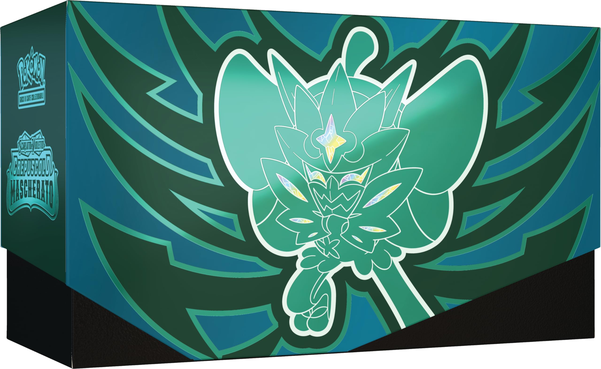 Set Allenatore Fuoriclasse dell’espans. Scarlatto e Violetto - Crepuscolo Mascherato del GCC Pokémon (1 carta promoz. di Ogerpon Maschera Turchese, 9 buste di espans. e accessori premium), italiano