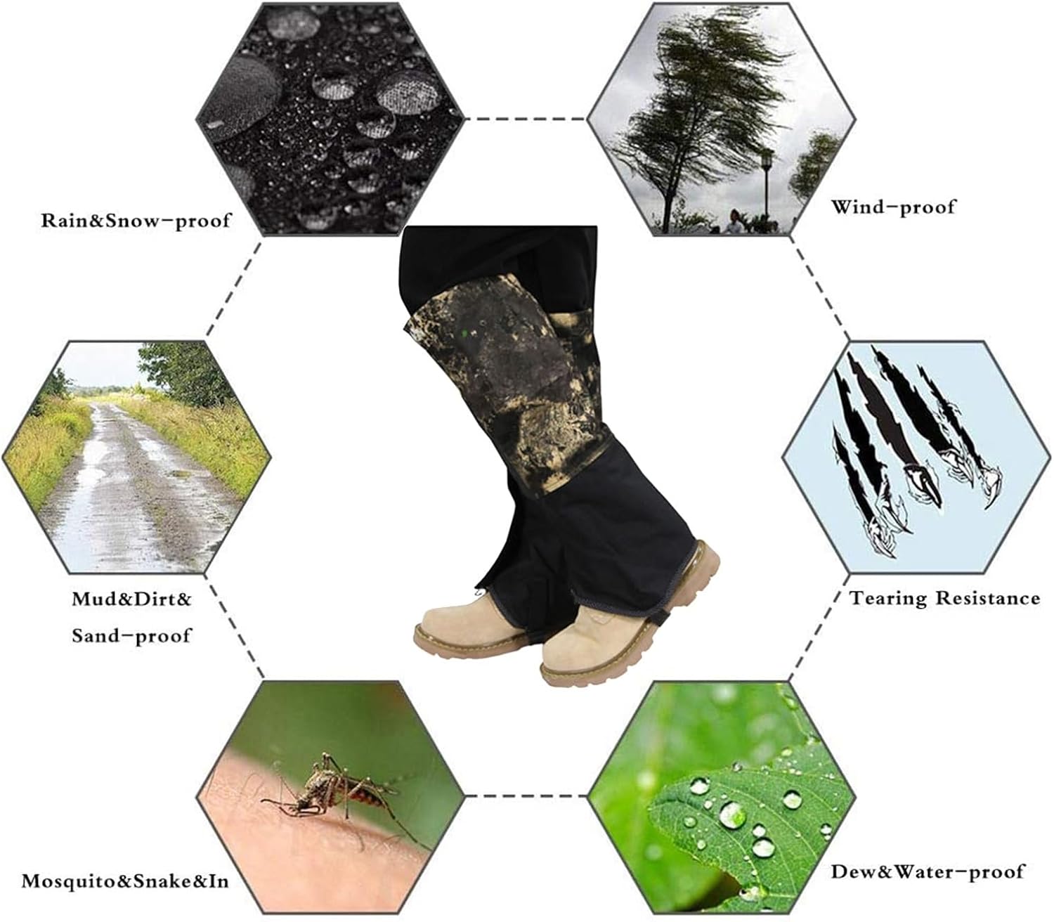 Leg Gaiters, Anti-Snake Bites with Adjustable Top and Bottom Snowshoe GaitersOutdoor Gaiters, Suitable for Hiking and Snowshoeing