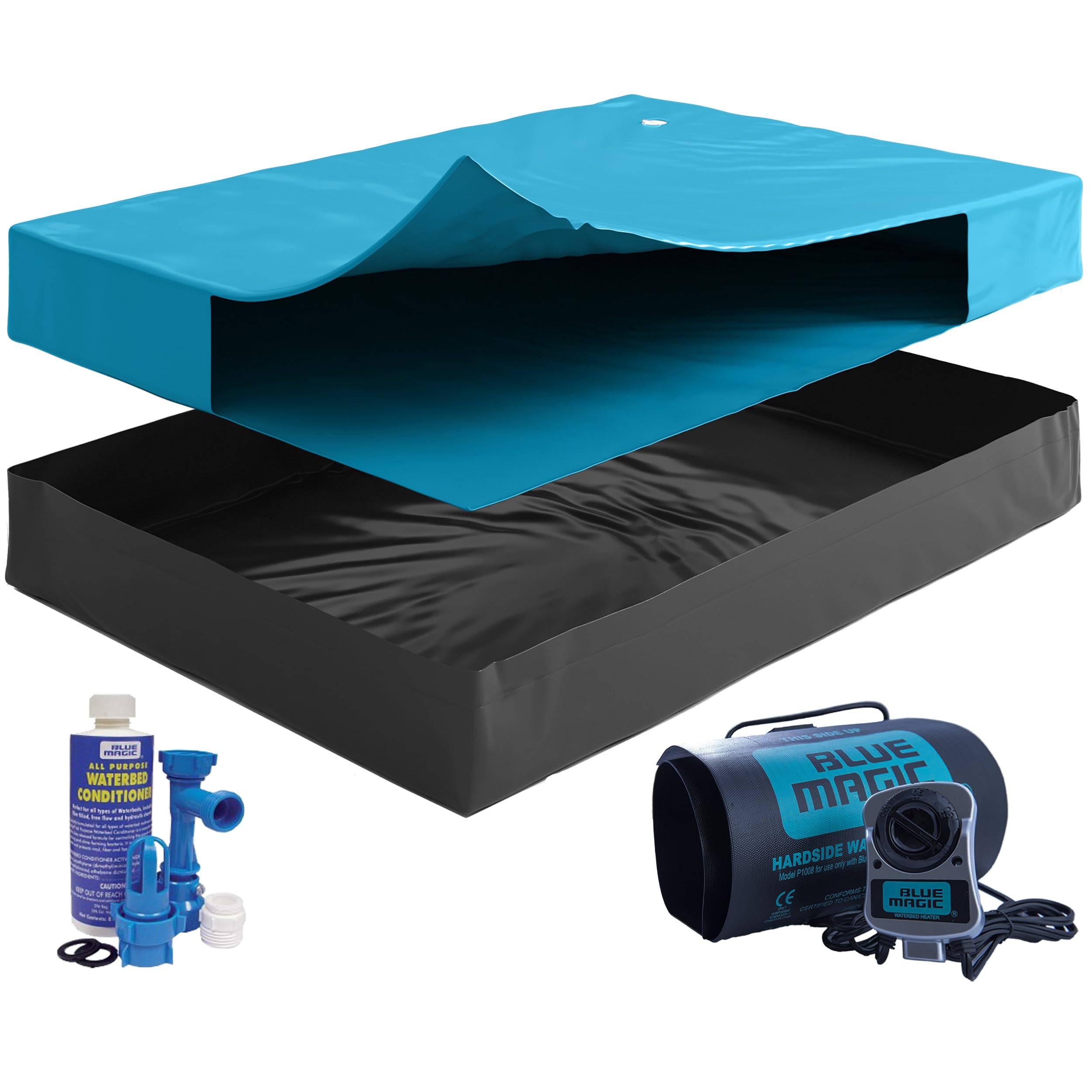 Free-Flow Hardside Waterbed Bundle Includes Waterbed Bladder, Stand-Up Liner, Solid State 300 Watt Heater, Fill and Drain Kit, Waterbed Conditioner, Frame NOT Included. (Queen)