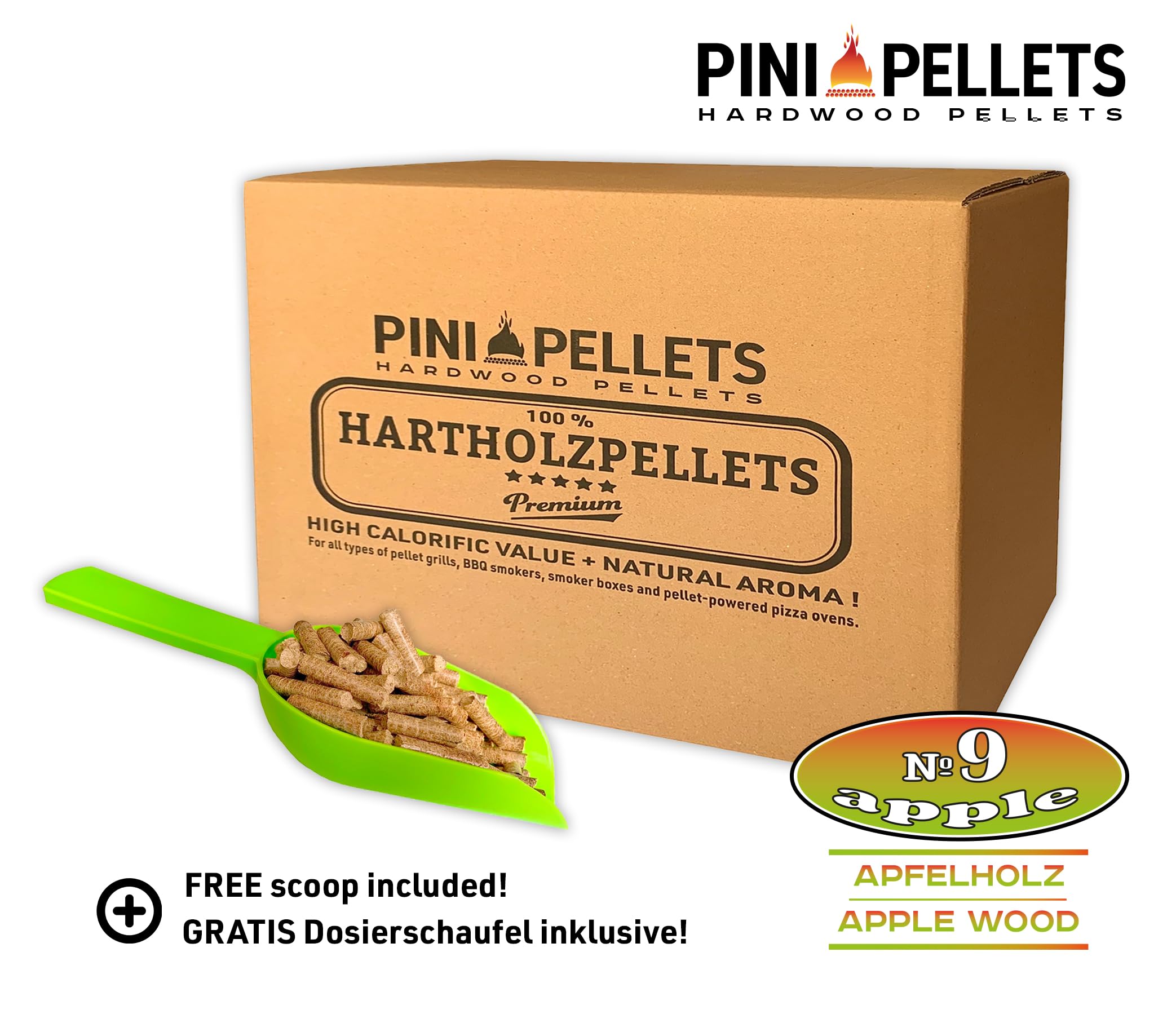 PINI Pellet per barbecue № 9, mela, 10 kg, per barbecue, affumicare, affumicare