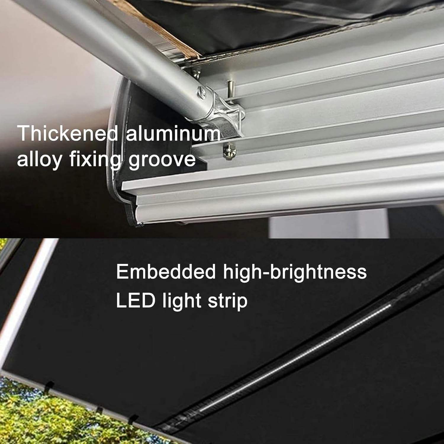 AMNOOL Led Lateral Awning with LED Light, Removable Tent, PU5000MM Shelter UV50 + SUV Shadow for Camping Outdoors, Black