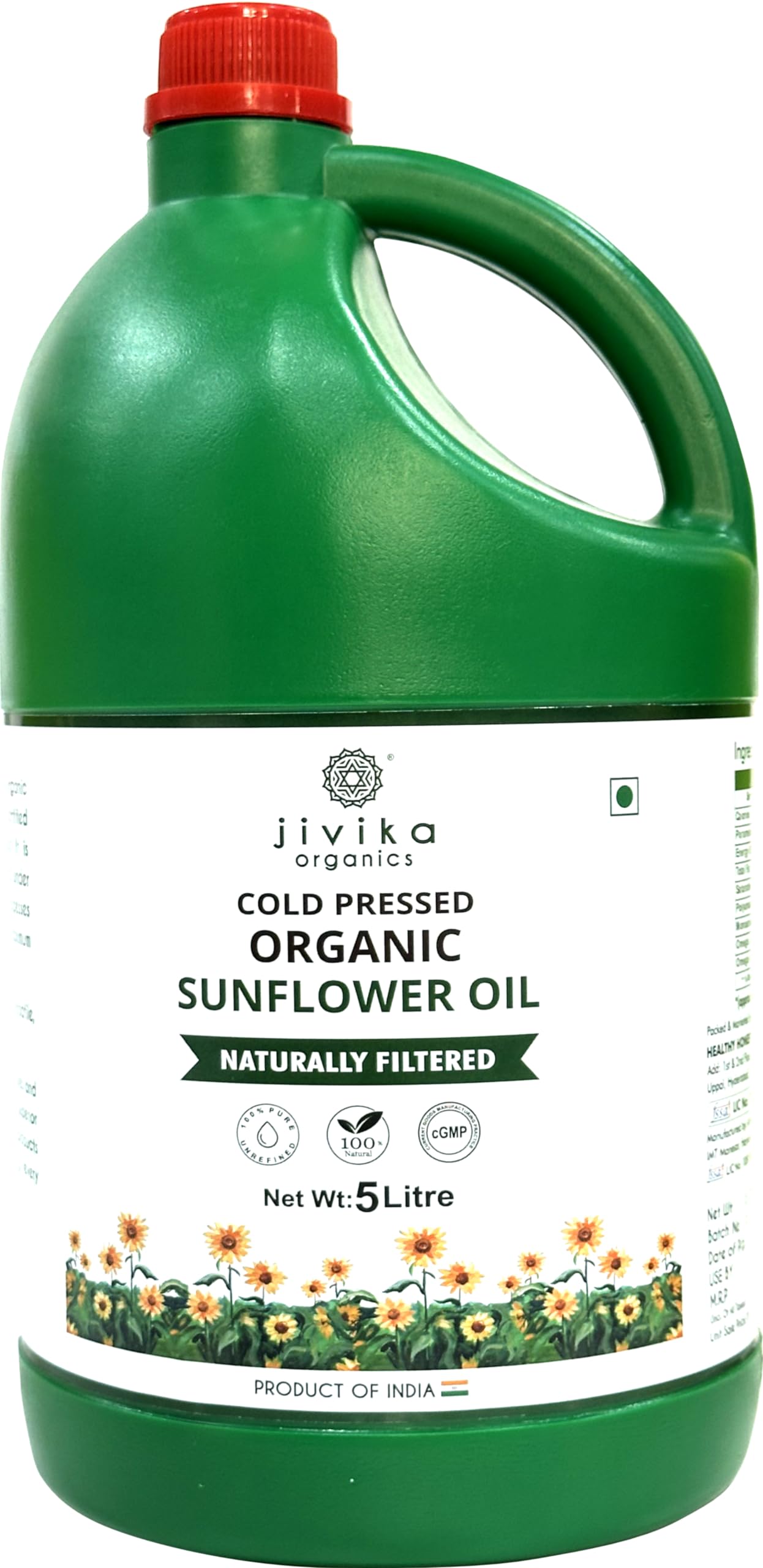 JIVIKA NATURALS Cold Pressed Organic Sunflower Oil 5 Litre | Kolhu/Chekku | Natural | Chemical-Free | Cold Pressed Sunflower Oil For Cooking (B0CWGRHBSY) Amazon Price History, Amazon Price Tracker