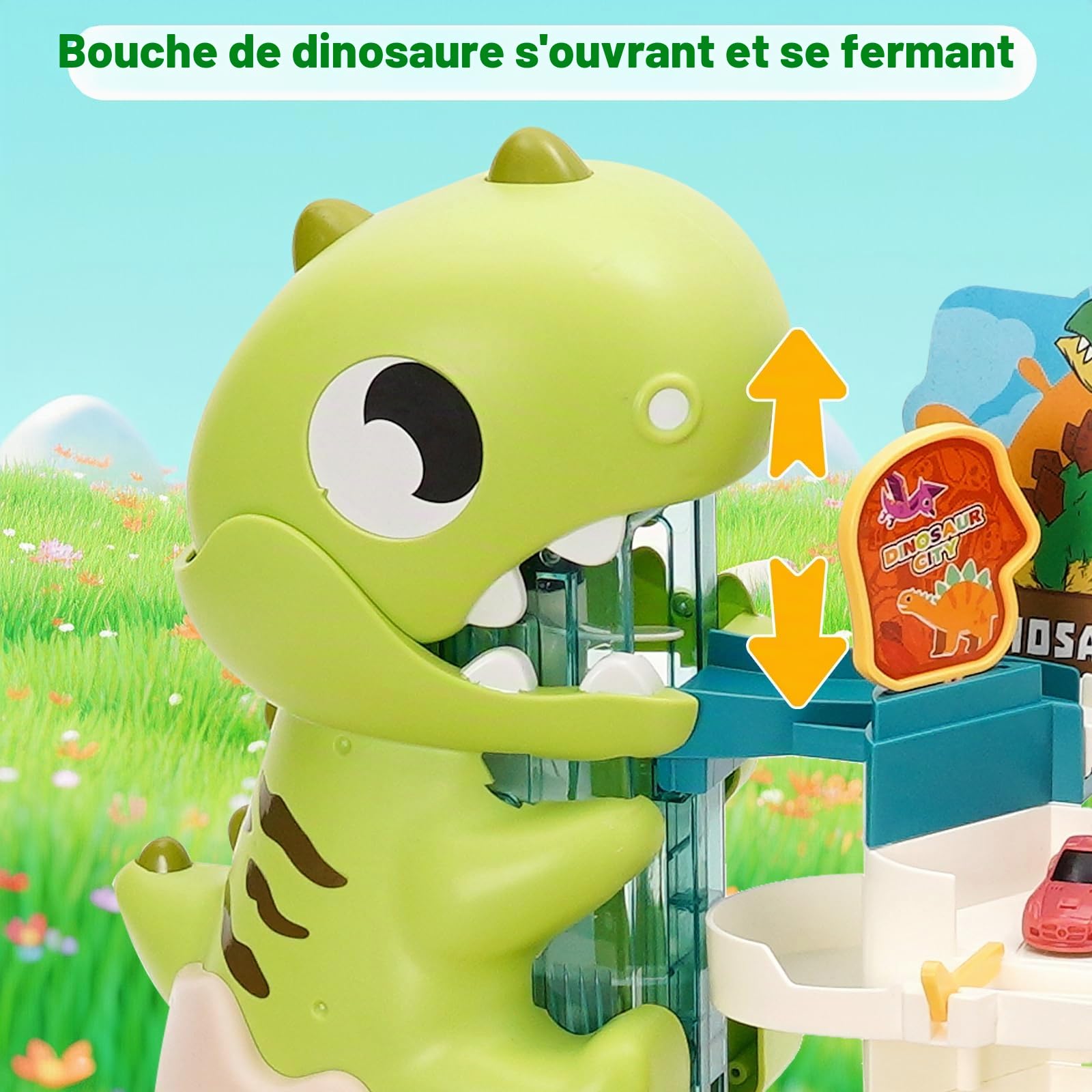 Ark miido Garage pour enfants, parking à trois étages avec ascenseur, garage pour 6 voitures, idée cadeau pour enfants de 2, 3, 4 et 5 ans