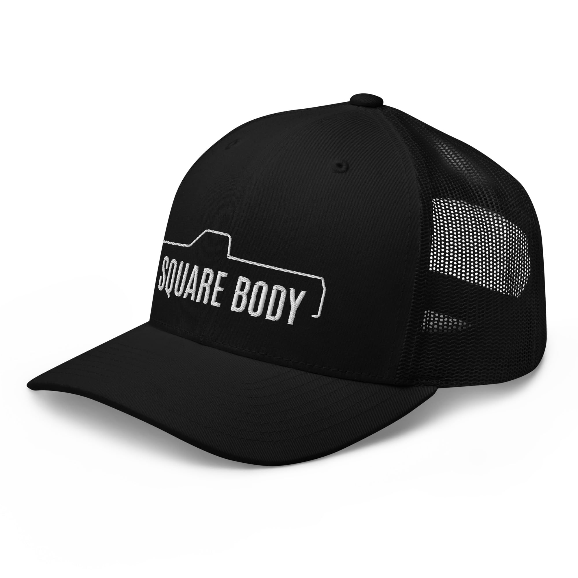Aggressive Thread Square Body Hat Embroidered with Regular Cab C10 K10 Square Body Chevy Trucker Cap Black