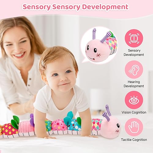 Miniatura 4 de Juguetes para bebés de 0 a 12 meses, peluche musical de Caterpillar para bebé, juguete sensorial de sonajero suave con mordedor para el tiempo boca