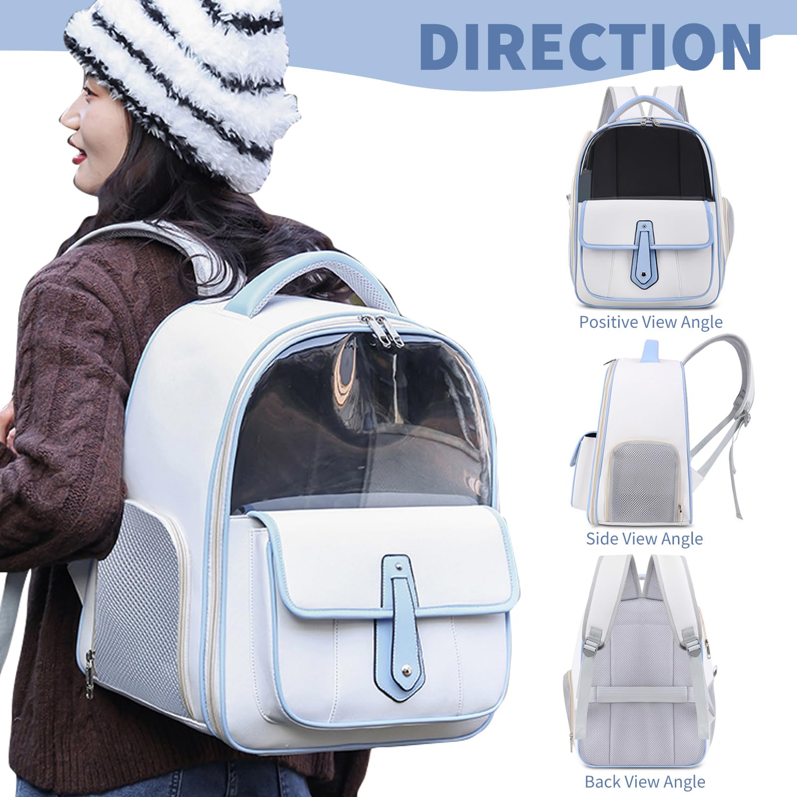 PETCUTE Haustier Hunde Katzen Rucksack,Tragbar Haustierrucksack Hunderucksack mit Transparentem PVC,Atmungsaktive Rucksäcke für Hunde&Katzen,Katzenrucksack mit Abnehmbarem Kissen,Für Reisen,Wander