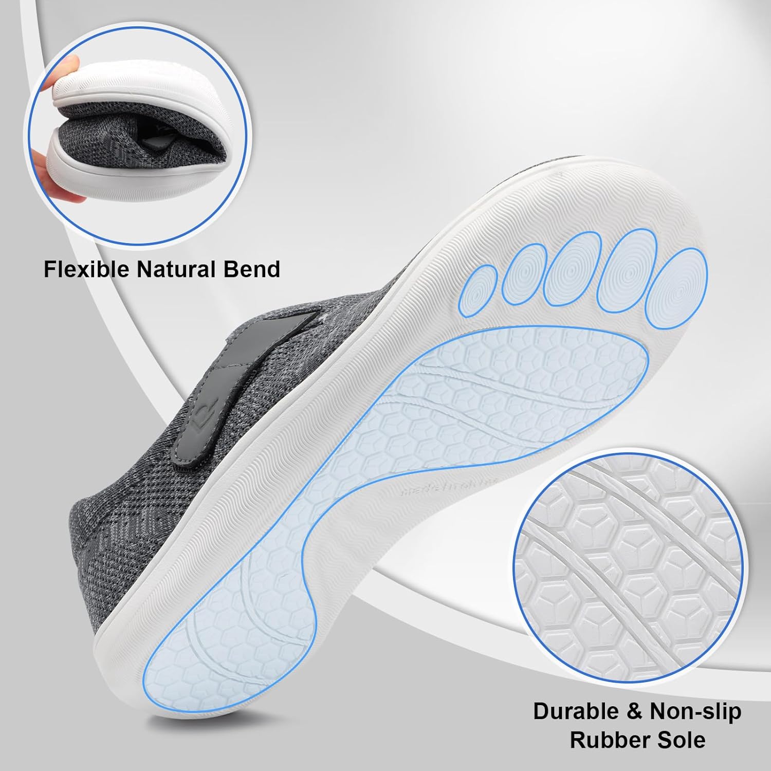 relxfeet Men's Diabetic Walking Shoes Extra Wide Adjustable Slip On Orthopedic Barefoot Zero Drop Sneakers for Swollen Feet - Image 6