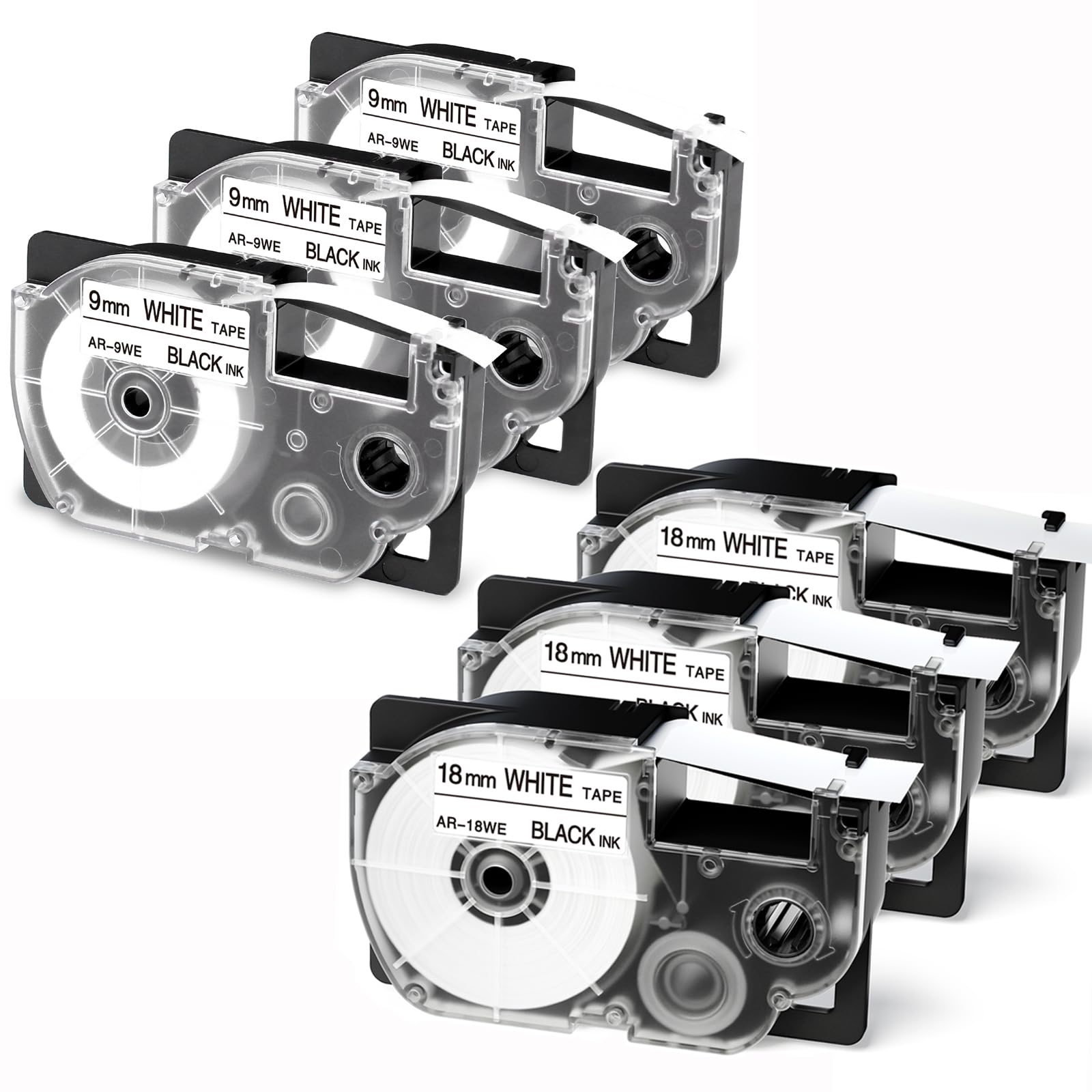 XR-9We and XR-18WE Replace for Casio Label It Tape 9mm 18mm Label Maker Tape Comaptible C…