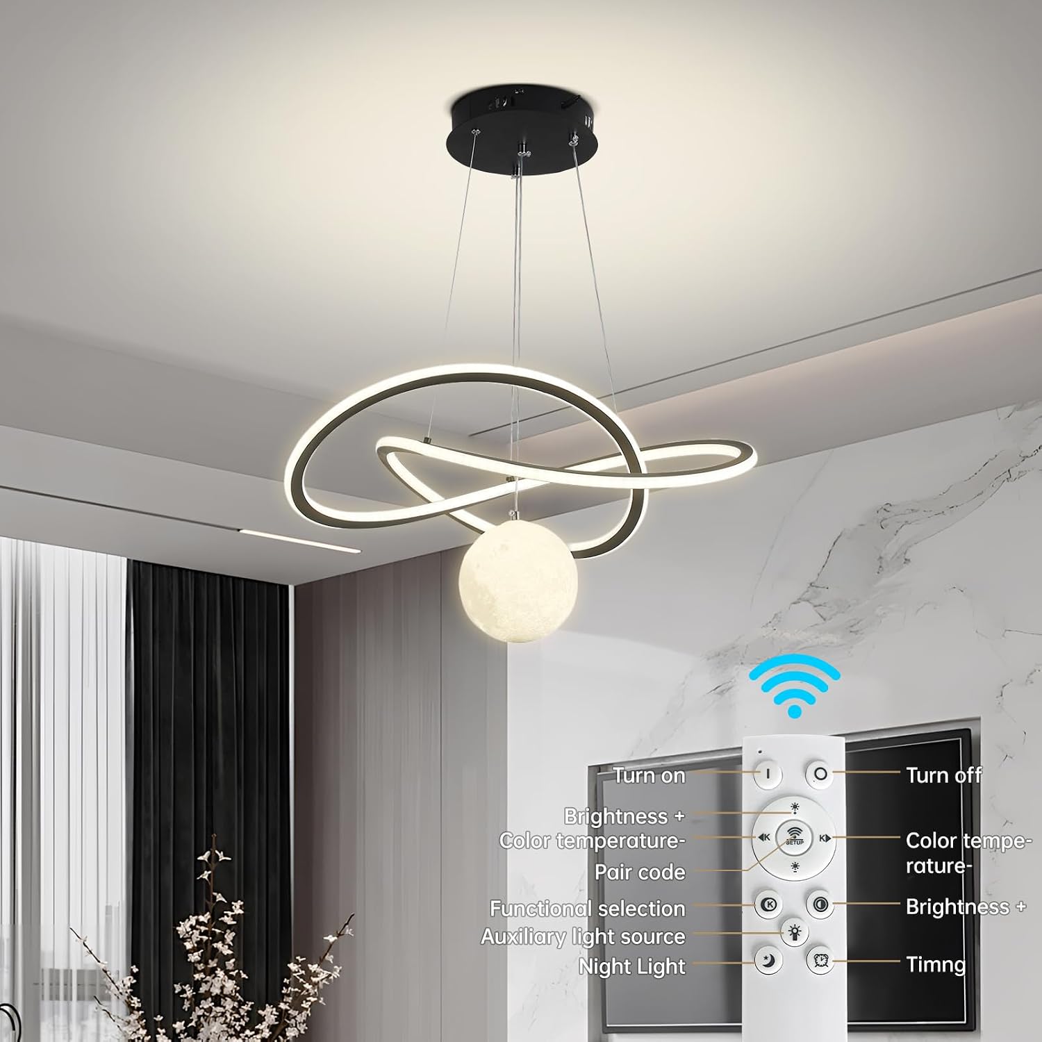 My Precious Modern LED Chandeliers, Chandelier for Living Room with Remote Control, Dimmable Pendant Lights with Mappable Lighting, High Ceiling Hanging Restaurant LED Chandelier for Dining Room