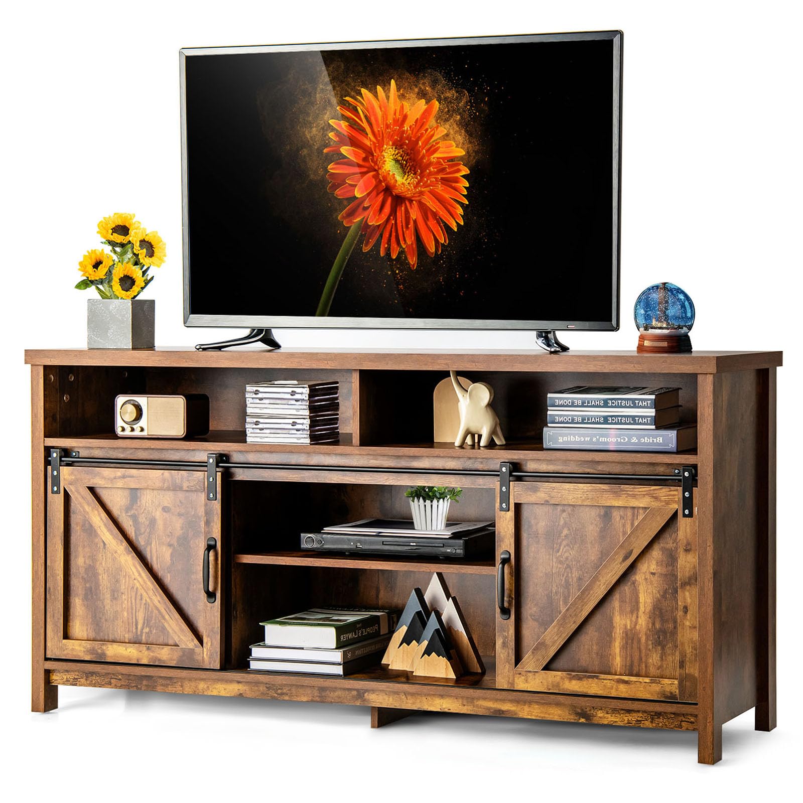 CASART TV Stand Cabinet for 65 Inch TVs, 150cm Wooden Console Table TV Unit with Sliding Barn Doors, Adjustable Shelf & Cable Holes, Media Entertainment Center for Living Room Bedroom (Rustic Brown)