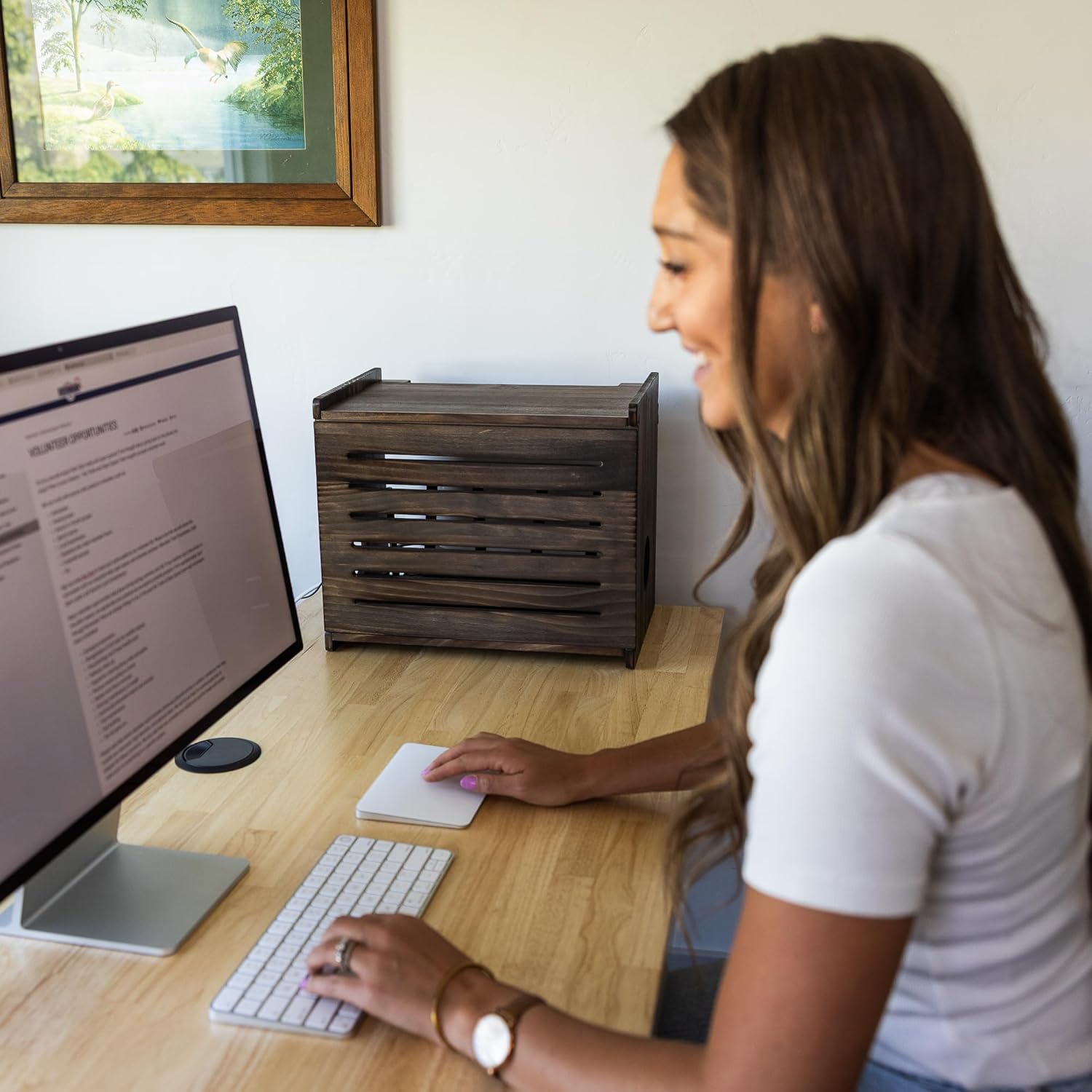 Wooden WiFi Router Storage Box - Deluxe Wall Mountable Decorative Modem Shelf Hider Cover with Cable Management System Home Organization Solution for Routers Up to 11" Tall - Espresso Brown - Image 8