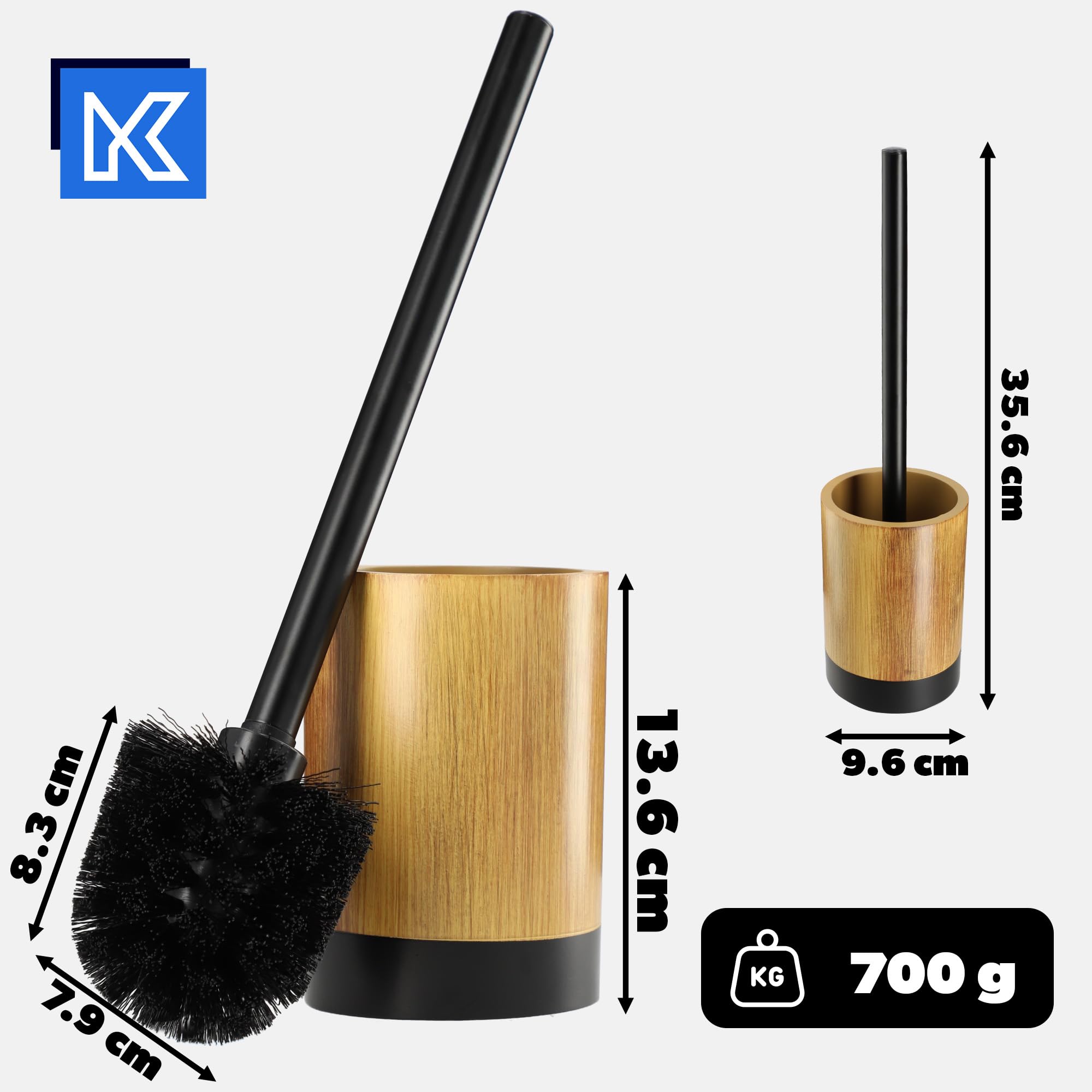 KADAX Juego de baño, dispensador de jabón, vaso para cepillos de dientes y escobilla de inodoro, accesorios de baño de polirresina resistente, imitación de madera
