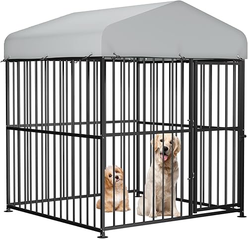 VIVIJASON Perrera grande para perros al aire libre jaula de metal resistente con marco de valla para perros corralito exterior con cubierta UV e