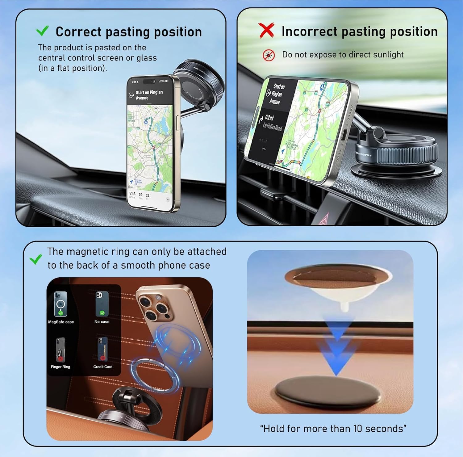 Magnetic Car Phone Mount for MagSafe, Vacuum Suction Holder with 360° Rotation, Foldable Phone Mount for Dashboard, Windshield, Mirror, Compatible with iPhone, Samsung & Android image 5