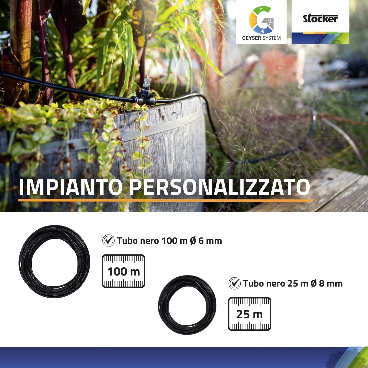 STOCKER - Kit Nebulizzatore Geyser PRO Lite - Sistema Anti-Zanzare Automatico WiFi, Copertura fino a 650 mq, 125 m di Tubo, Tanica 7 L, Alimentazione Rete o Batteria, Kit Completo di Installazione