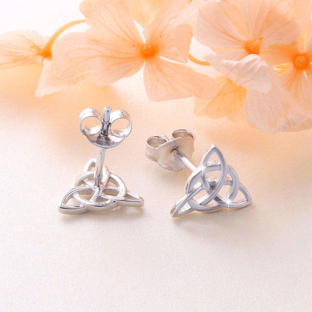 925 Sterling Silver Good Luck Irish Celtic Knot Triangle Vintage Stud Earrings - Image 4