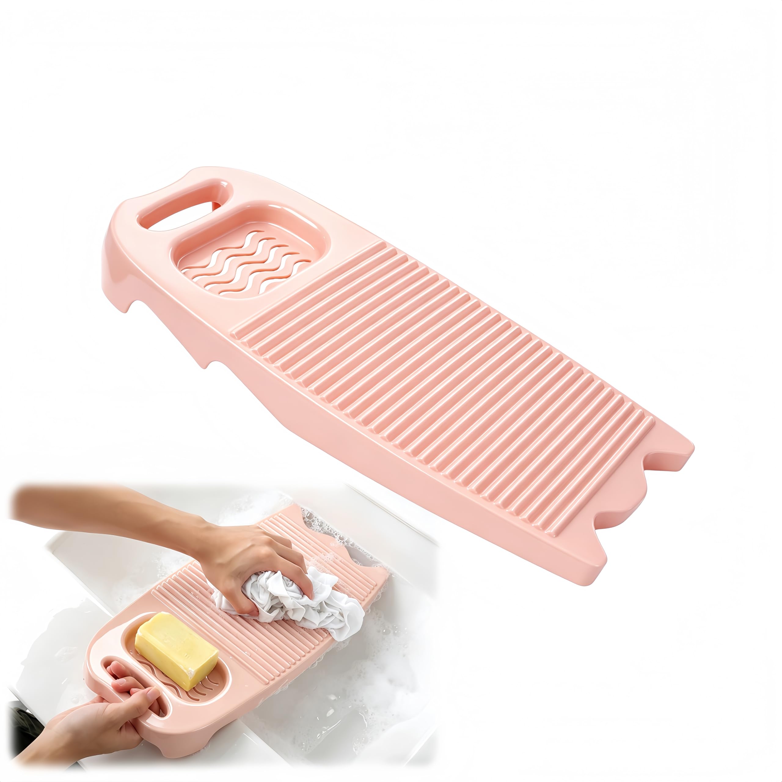 Non-Slip Laundry Washing Board, Household Washboard, Hand Wash Board, Manual Wash Clothes Laundry Pad Scrubbing Board for Household(15.7x8.07x1.06inches) (B-Light Pink)