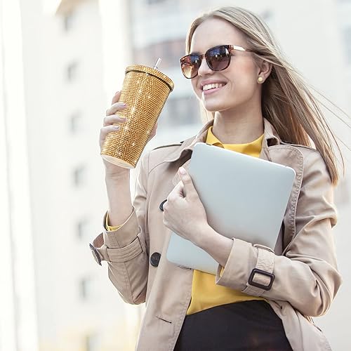Miniatura 8 de Vaso térmico con diamantes de imitación con tapa, reutilizable, aislado de acero inoxidable con diamantes de imitación de primera calidad, botella