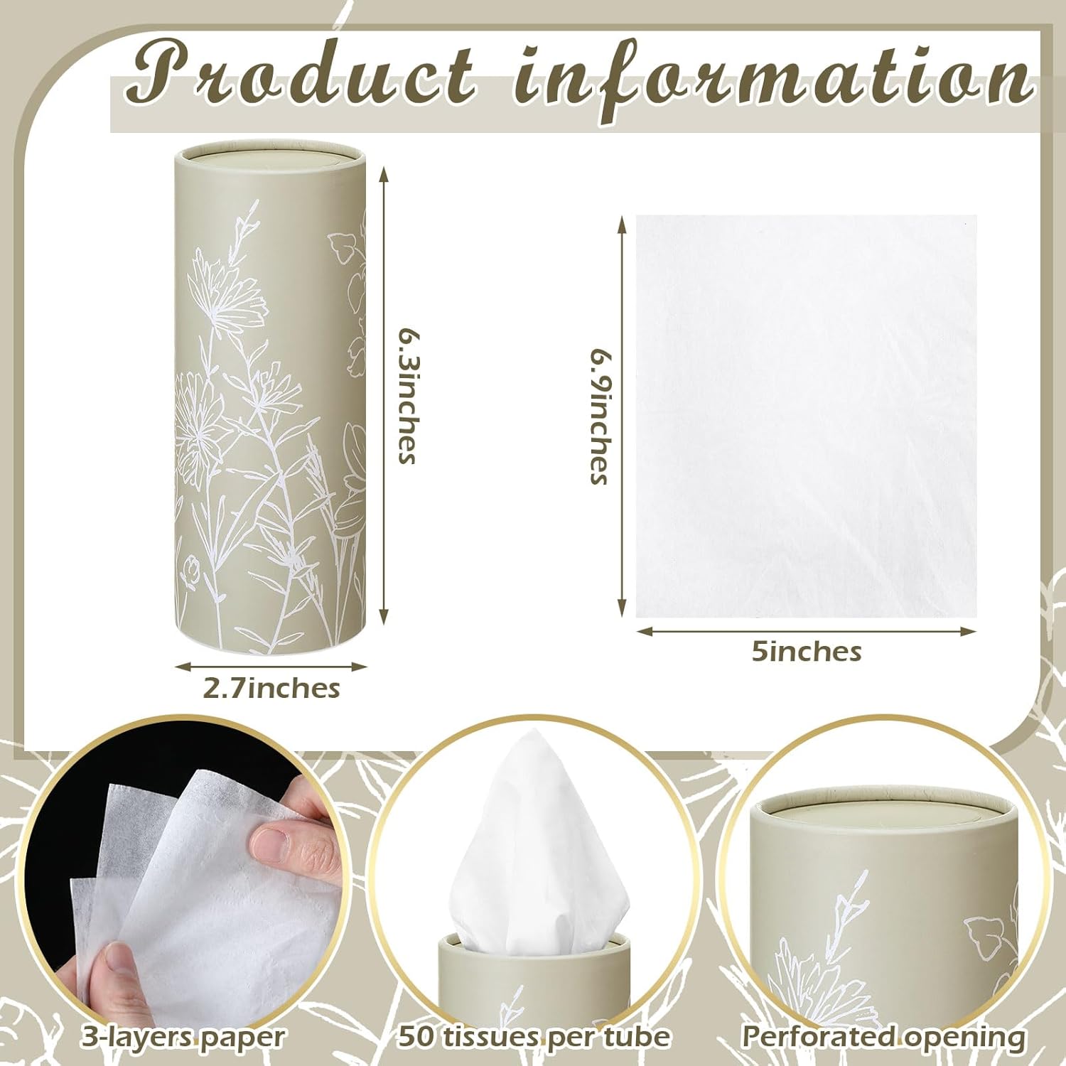 Fourluoo 12 Pack Flower Line Art Tissue Boxes for Car Cylinder Bulk Colorful Floral Round Cylinder Holder with 3 Ply Facial Tissues for Spring Summer Travel Bathroom Office Decoration