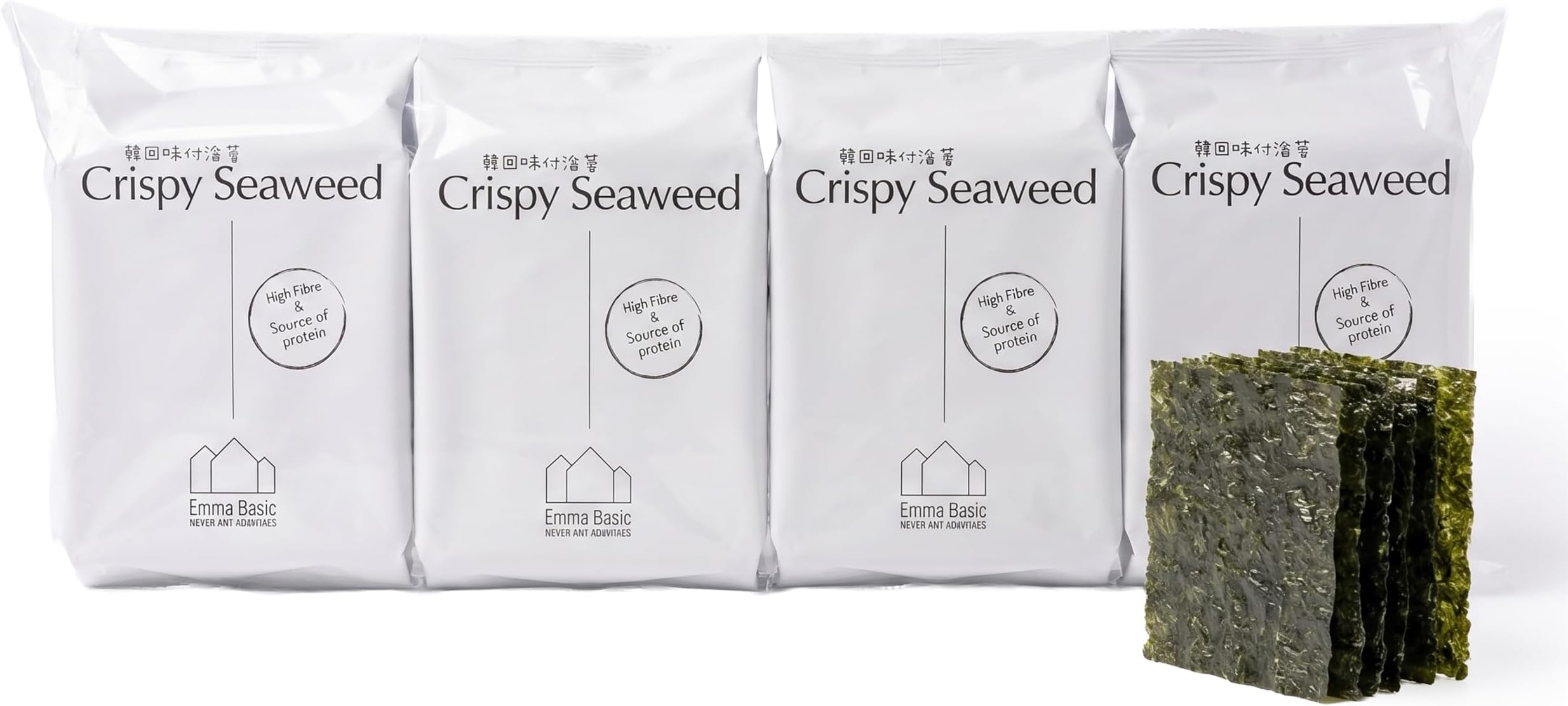 Emma Basic Crispy Seaweed 20g (Pack of 4) | Crispy & Thin | High Fibre | Source of Protein | Sugar-Free | Healthy Snack | Korean Style