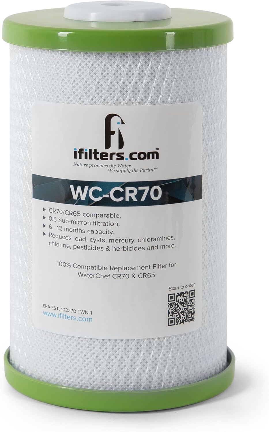 IFILTERS WC-CR70 - CR70/CR65 Replacement Water Filter Cartridge, 1,000 Gal Capacity, for C7000 C6500 Systems,