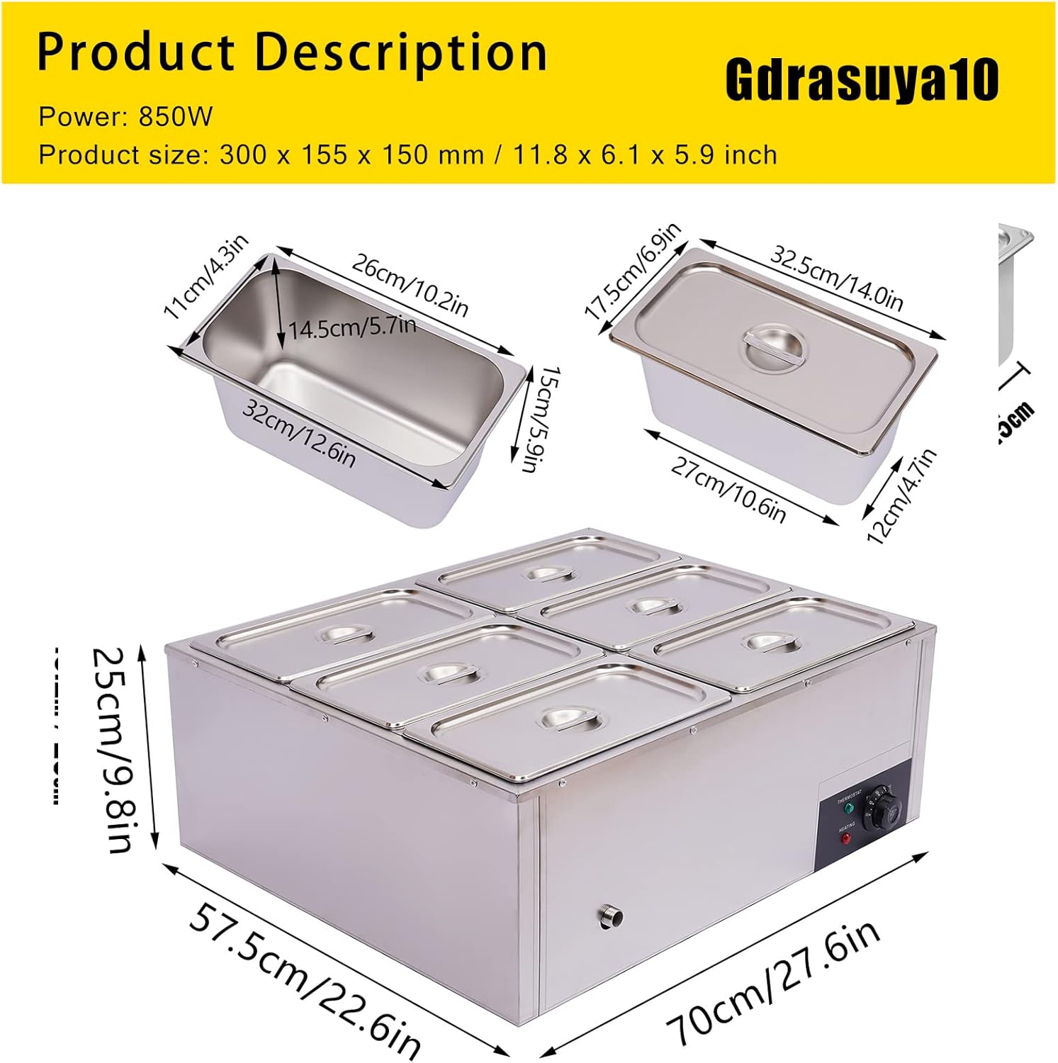 850W Electric Commercial Food Warmer Steam Warmer for Parties Buffets with 6 Pot Stainless Steel Steam Table, Buffet Server for Catering and Restaurant …