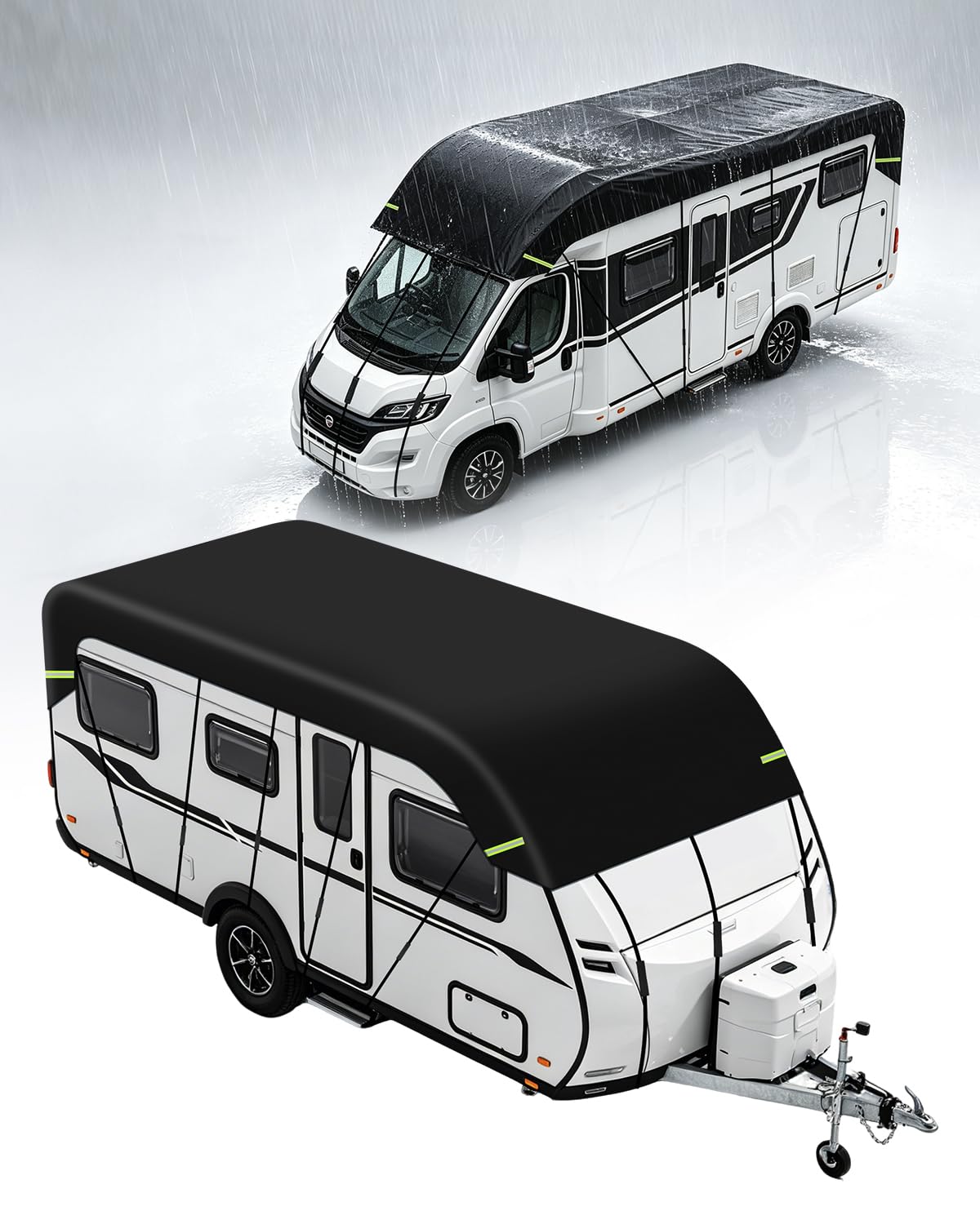 7,5x3m Wohnwagen Abdeckung Wasserdicht,210D Oxford Abdeckplane Wohnmobil Dachabdeckung für Wohnwagen Reißfest Schützt vor UV Regendicht