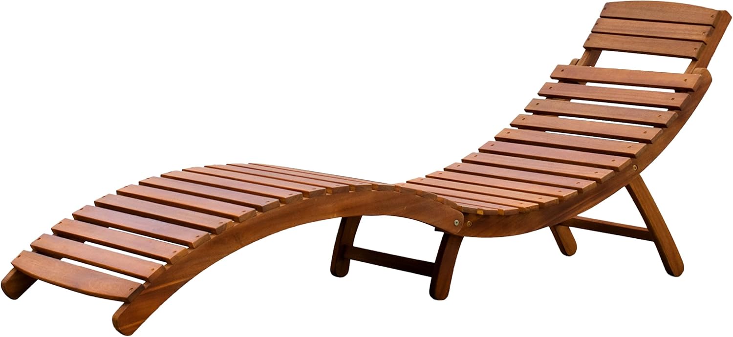 Foldable Curved Acacia Wood Outdoor Chaise Lounger
