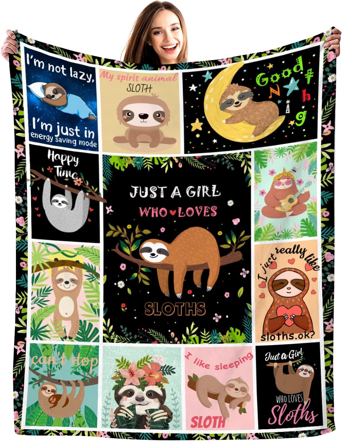 Cute Sloth Blanket Warm Lightweight Sloth Flannel Throw