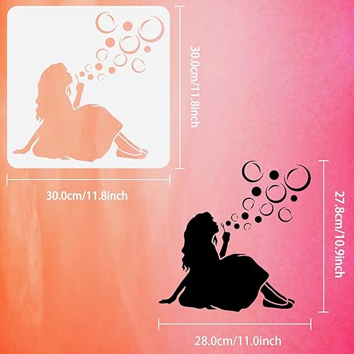 Miniatura 2 de FINGERINSPIRE Plantilla de pintura de burbujas que soplan para mujer, plantilla de dibujo reutilizable de mujer sentada de 11.8 x 11.8 pulgadas,