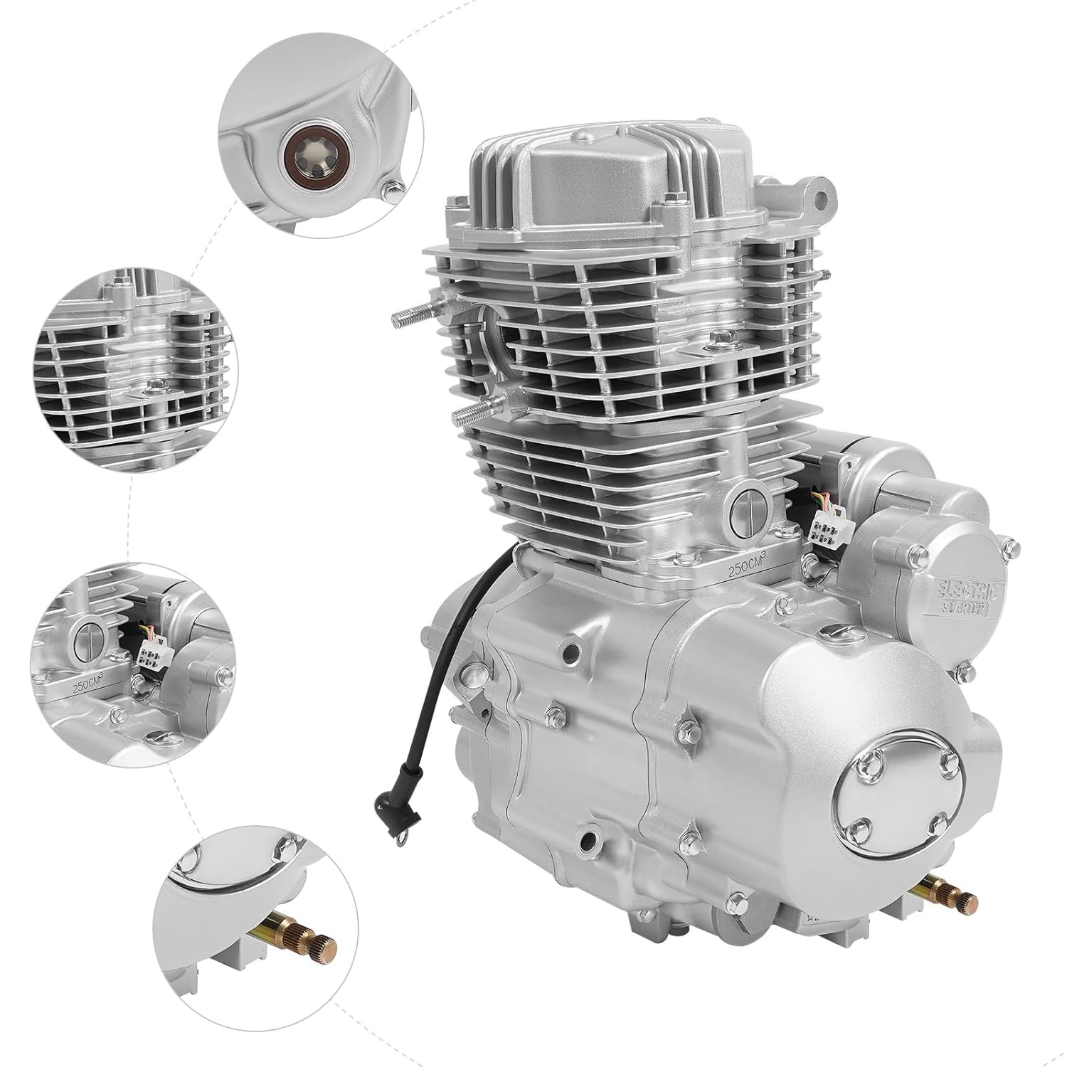 250cc 4 Stroke Engine Motor, Single Cylinder Complete Engine Kit with Electric/Foot Start & Manual Wet Multi-Plate Clutch, for 200cc 250cc ATV Models