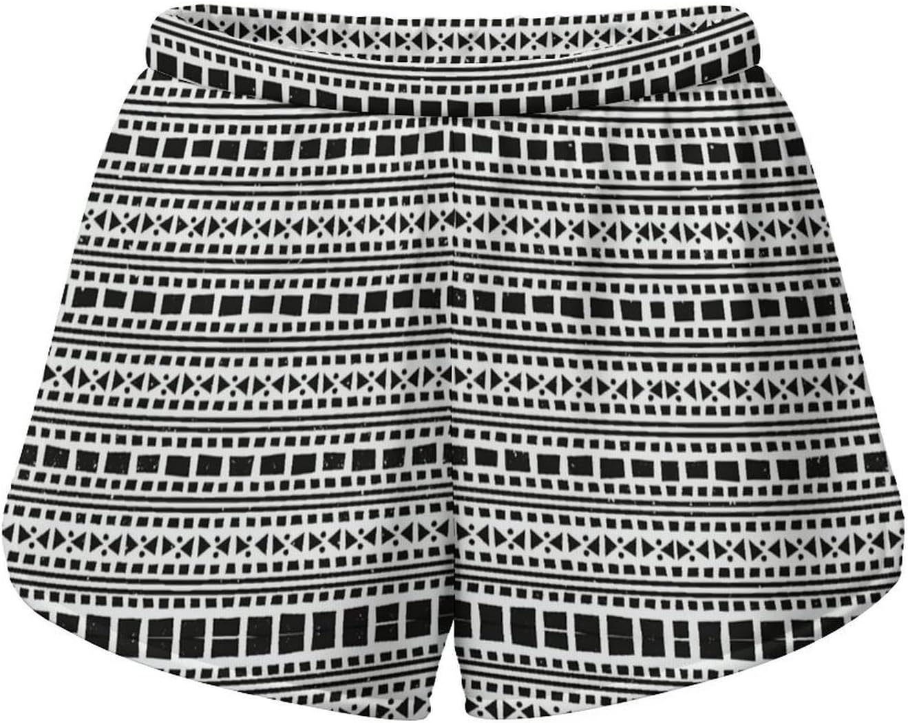 Black ＆ White Novelty Floral Tropical Print Shorts Ladies Lightweight Loose Holiday Beach Shorts