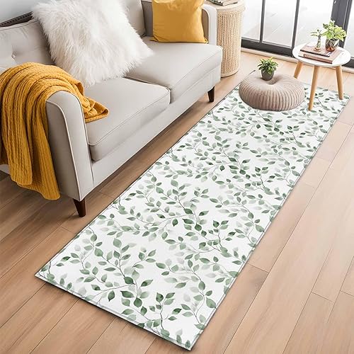 Miniatura 18 de Round Rugs 6ft, Gray Eucalyptus Leaves Non-Slip Area Rugs for Living Room Bedroom Entryway, Summer Botanical Watercolor Retro Washable Carpet Runner