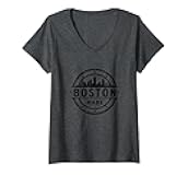 Women's Boston Made: Iconic Skyline Graphic Art for City Lovers V-Neck T-Shirt