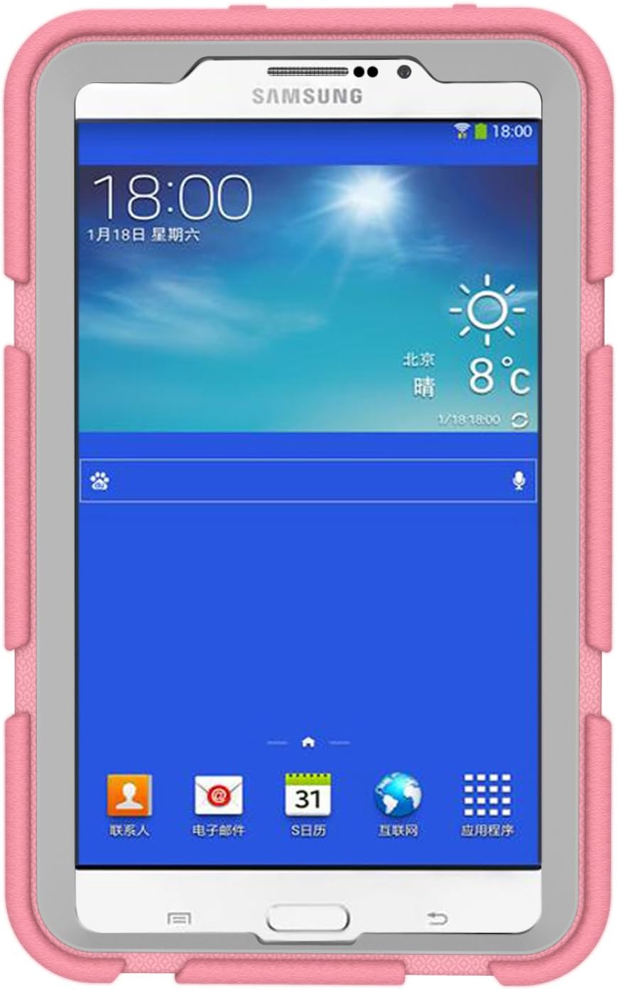Hocase Galaxy Tab E Lite 7.0 (2016) Case, Rugged Heavy Duty Kids Proof Protective Case for Galaxy Tab E Lite 7.0 SM-T113NDWAXAR/SM-T113NYKAXAR - Light Pink/Grey