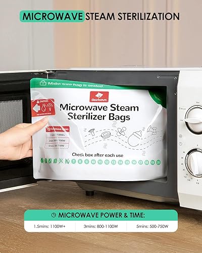 Miniatura 5 de dearlomum Bolsa esterilizadora de vapor para microondas para biberones, 15 unidades (20 usos por bolsa), bolsas de esterilización de viaje