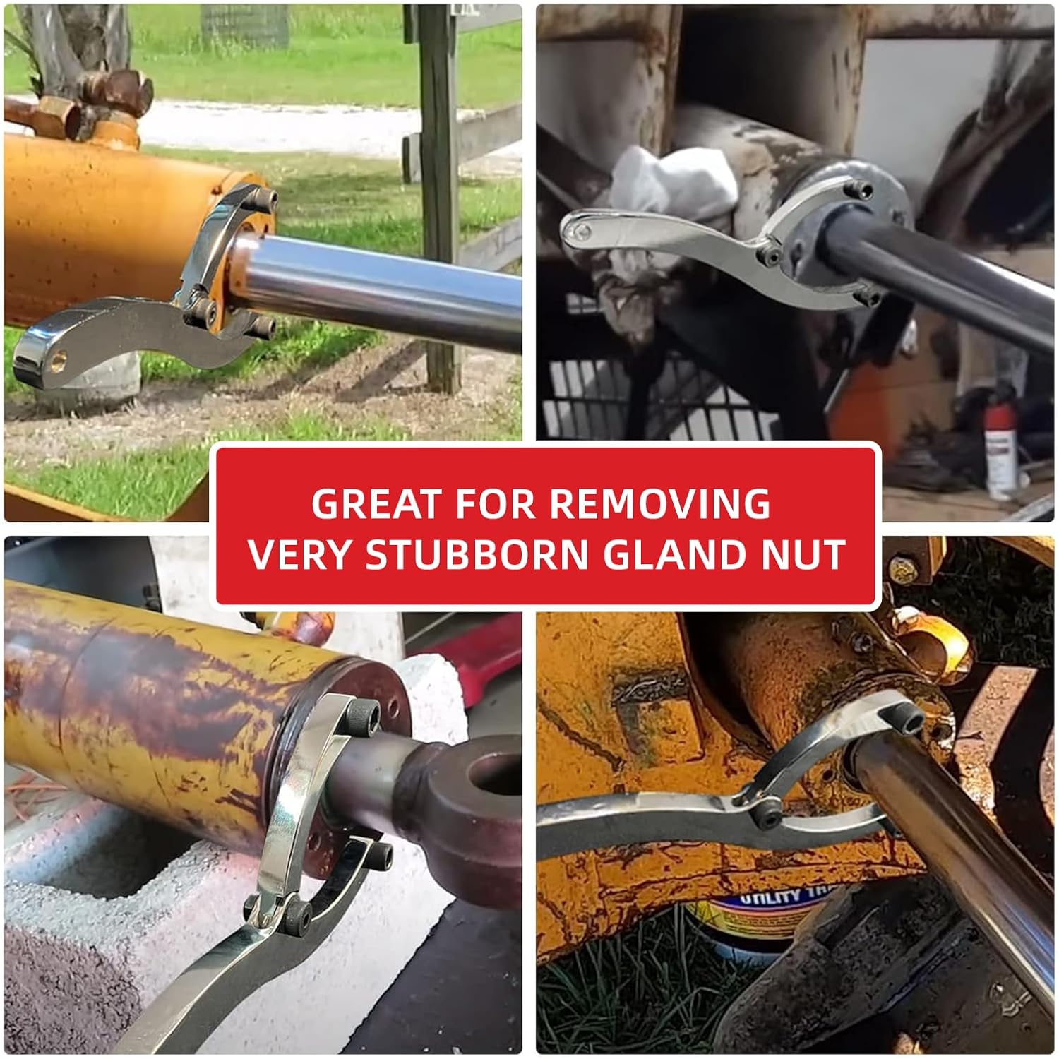 11.8 Inch Heavy Duty ‌Gland Nut Wrench Set‌ | ‌Adjustable Spanner Wrench‌ for 2-9" Hydraulic Cylinders | Includes 5/32", 1/4", 5/16", 3/8" Pins & Gloves