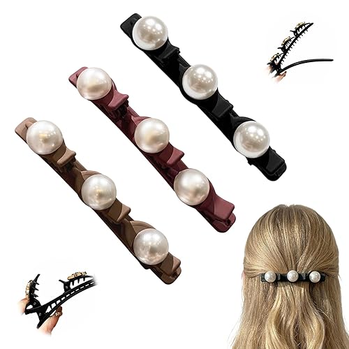 Sparkling Crystal Stone Braided Hair Clips for Women, Elegant Floral Pearl Hair Claws for Wedding Party Daily Use (A)