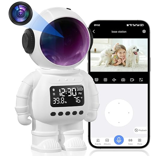 Clock, Temp, Humidity Indoor Camera w/Audio & App (white, grey) - $59.99
