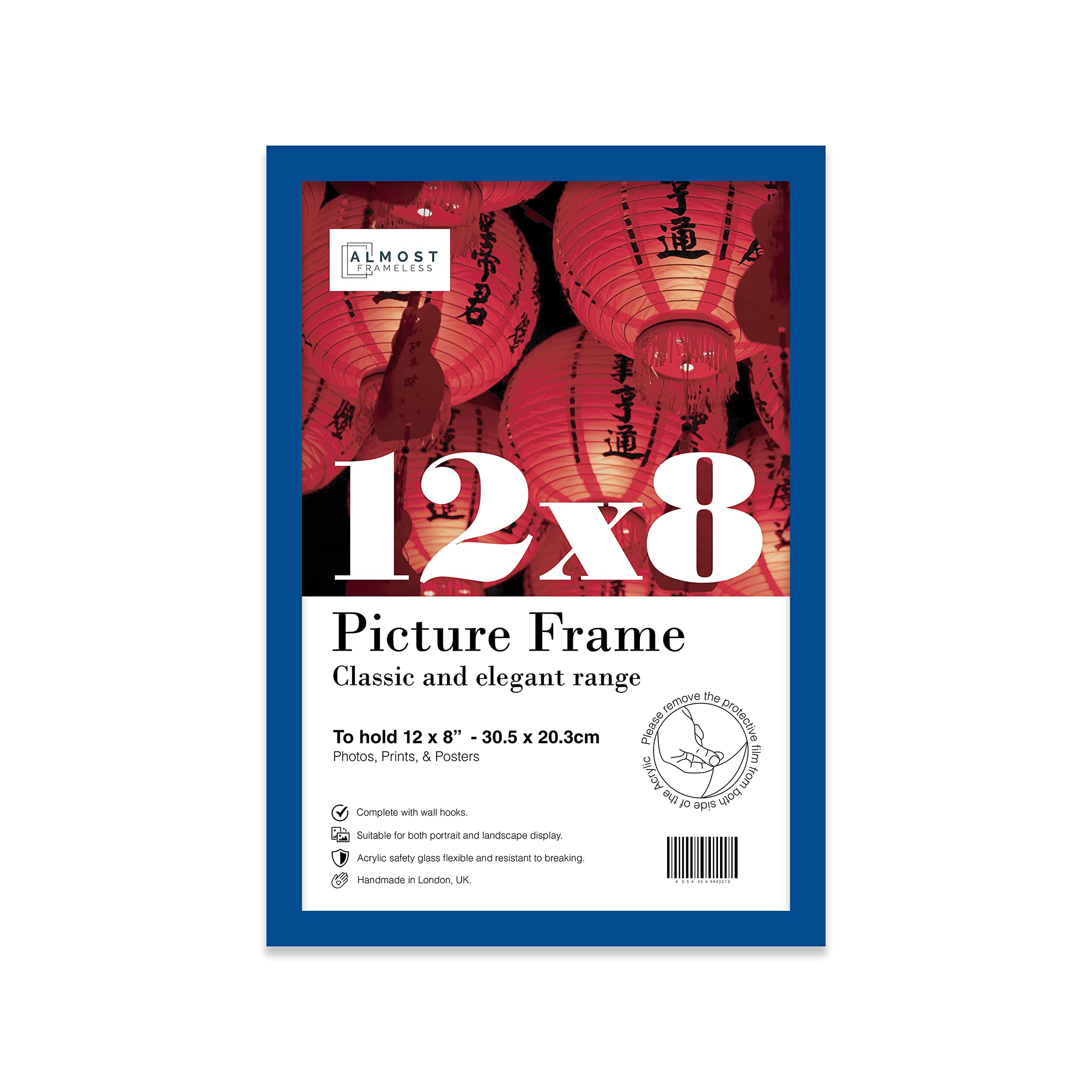 12x8 Inch Blue Photo Frame Wall Mountable and Freestanding Picture Frame Standard Photograph Size, 12" X 8" (31 X 20cm)