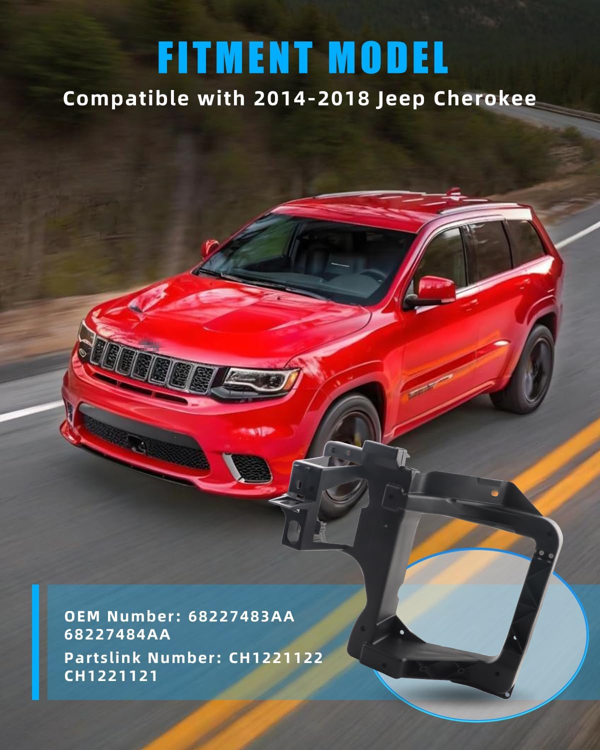 Headlight Mounting Panel Front Driver & Passenger Side for J-e-e-p Cherokee 2014-2018, Front Headlight Mounting Panel Reinforcement Replace CH1221122, CH1221121 68227483AA 68227484AA, 1 Pair