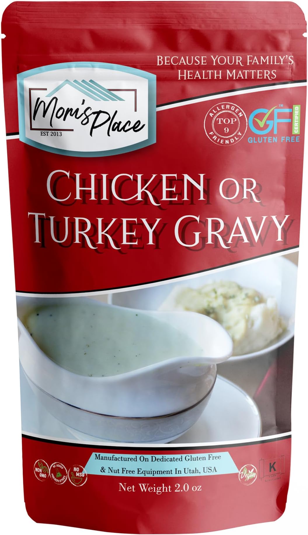 Mom's Place Gluten-Free Chicken or Turkey Gravy Mix, Kosher, Vegan, & Soy, Dairy, Nut & Corn Free, 2.0 oz