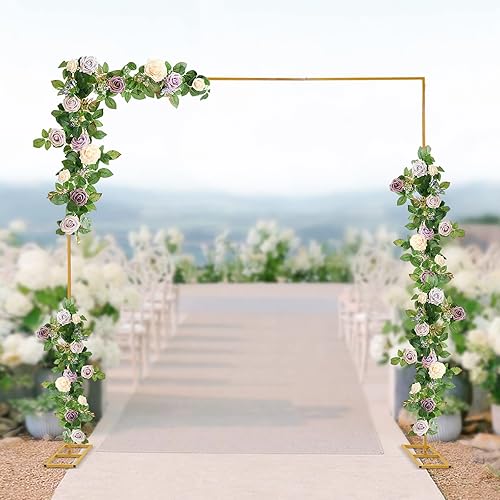 Miniatura 6 de Soporte de telón de fondo de 10x10 pies de alta resistencia con base, kit de tubos de soporte de telón de fondo de oro para boda, soporte de arco de