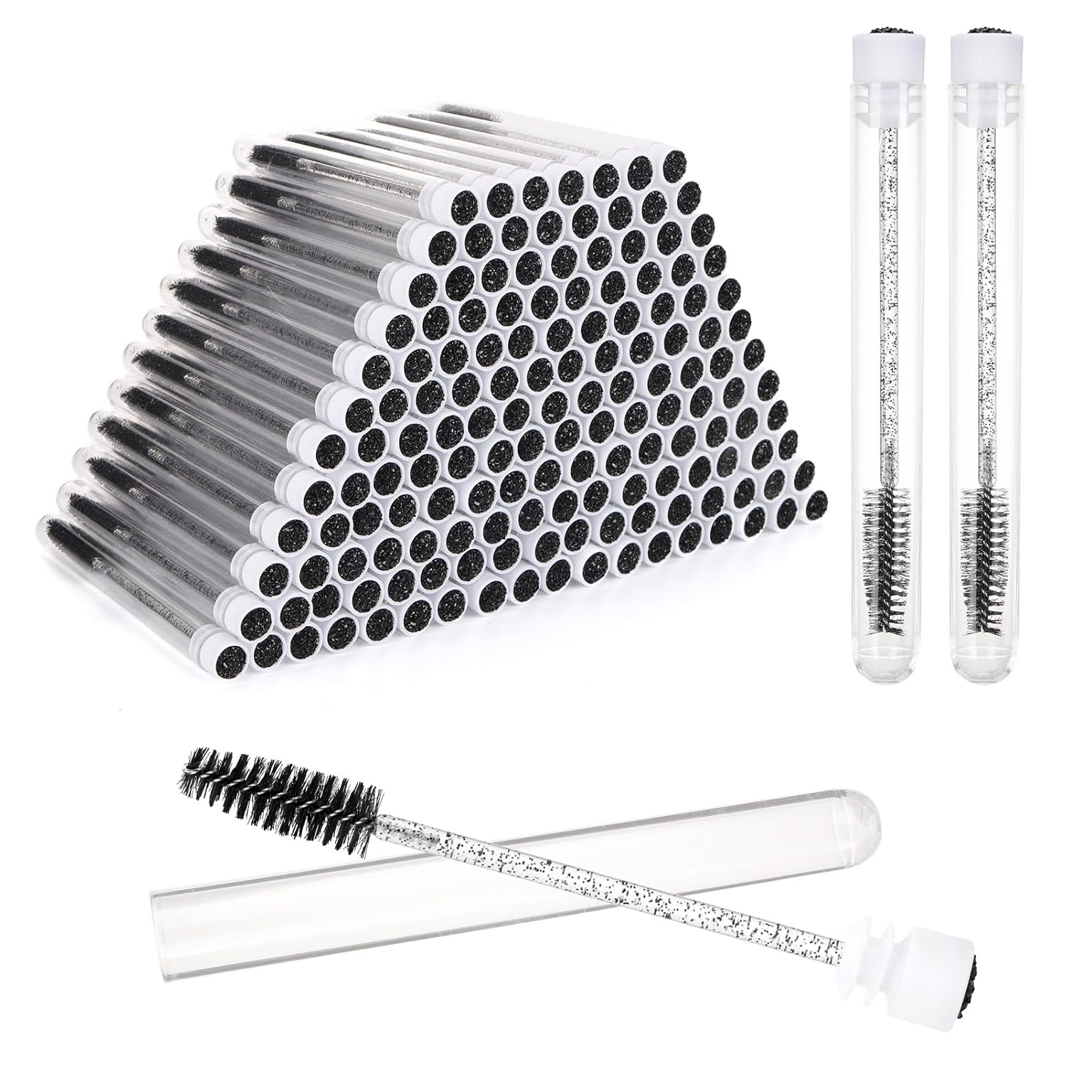 150 Pieces Disposable Mascara Wands, Diamond Eyelash Brush with Tube Lash Spoolies for Eyelash Extensions Makeup Tools - Black