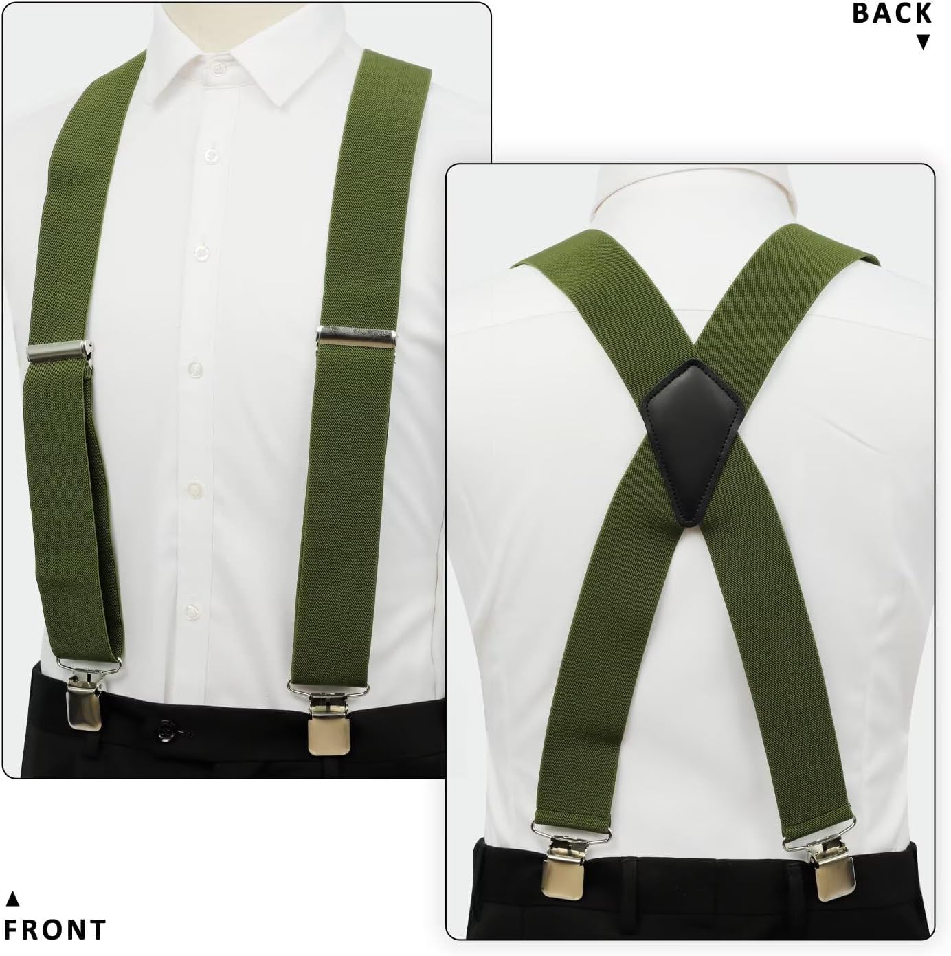 Mens Heavy-Duty Suspender 2-Inch Wide Strong Clips Adjustable X-Back for Big & Tall, One Size Fits for Work or Casual