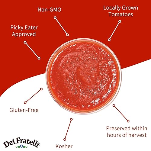 Miniatura 4 de Salsa de tomate Dei Fratelli - Todo natural - Sin agua añadida - Nunca de pasta de tomate - Receta de 5 generación (latas de 28 onzas 6 unidades)