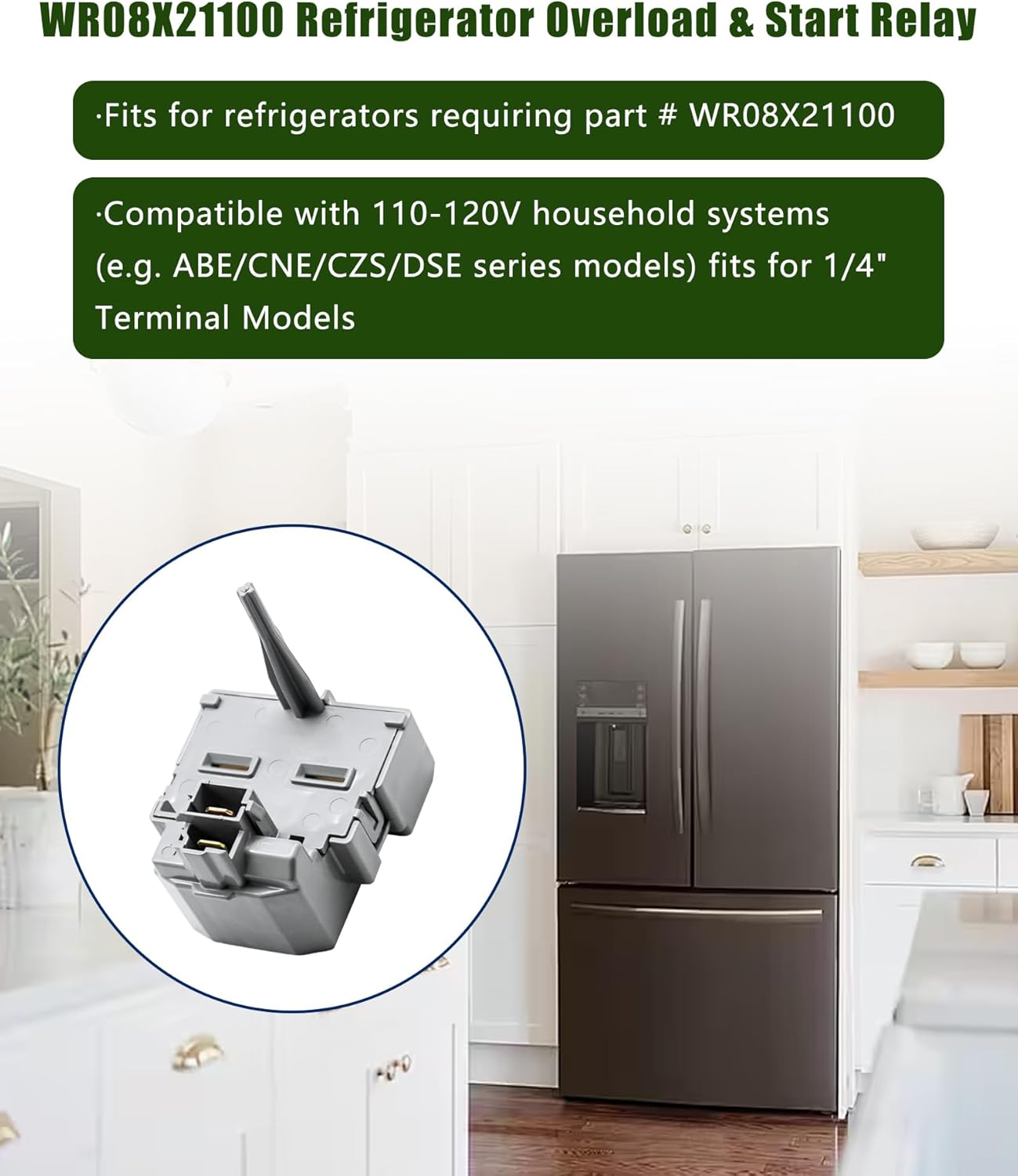 WR08X21100 Refrigerator Compressor Start Relay and Overload Kit Fits For GE Refrigerators， Replace AP5986440, 4589654, PS11721884 and More.