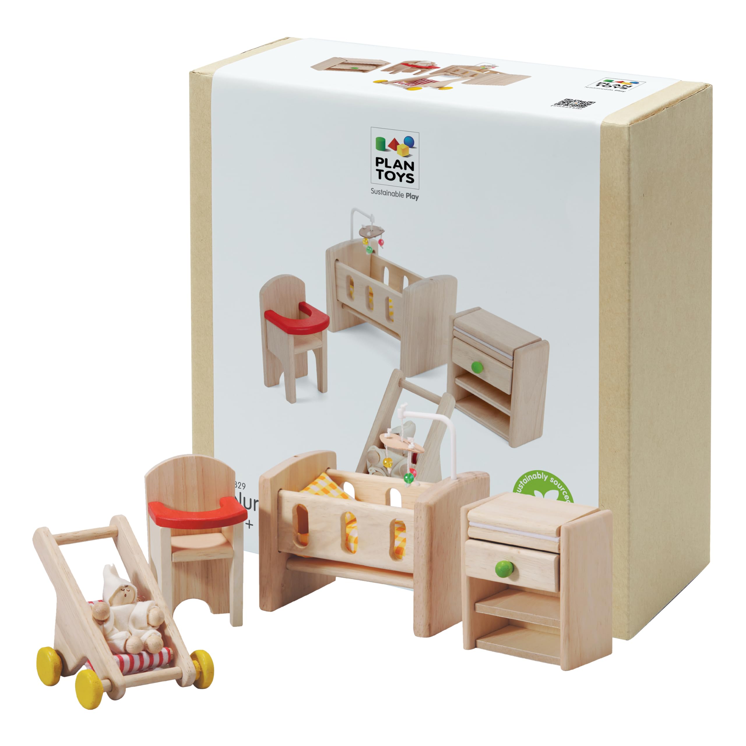 Wooden Nursery Dollhouse Furniture Set for Kids | Montessori Small World and Caregiving Pretend Play | Eco Friendly Wooden Dollhouse Baby Room Set for Imaginative Play